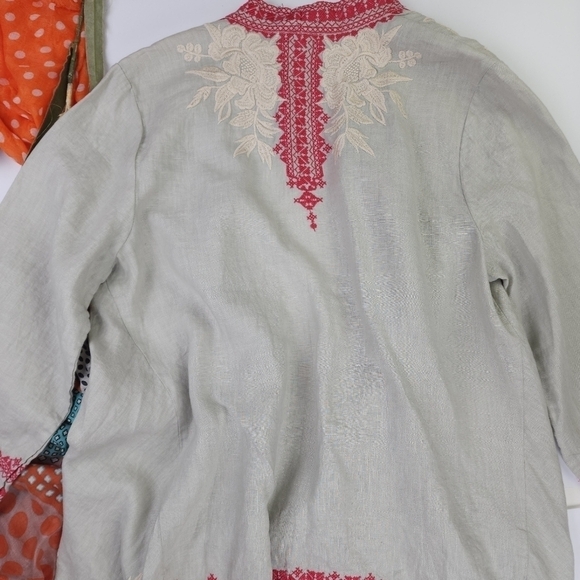 New Johnny Was Camille Draped Embroidered Grey Red Cardigan Sz L - Picture 16 of 16